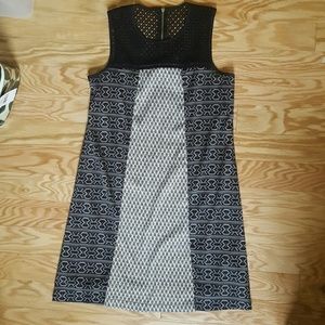 Black and white dress with mesh neckline